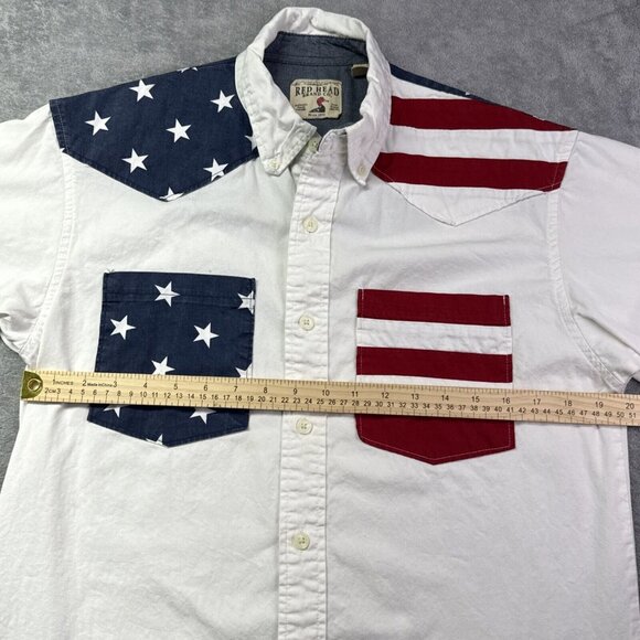 Red Head Men S Shirt Short Sleeve Button Up American Flag USA 100% Cotton Pocket - Picture 6 of 12